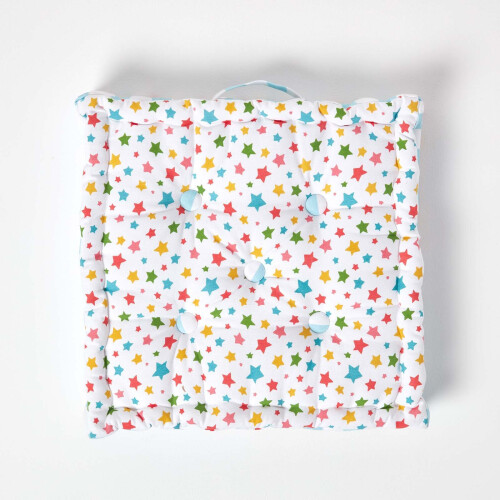 Homescapes (40 x 40 cm) Cotton Multi Coloured Stars Floor Cushion 2