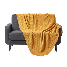 (Yellow, 150 x 200 cm) Diamond Cable Knit Cotton Throw