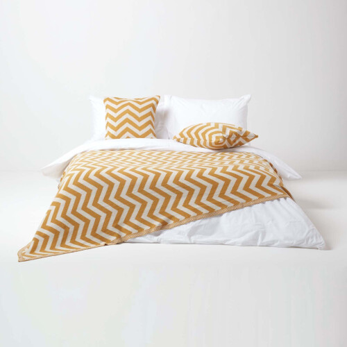 Homescapes (Yellow, 130 x 170 cm) Chevron Cotton Knitted Throw 2
