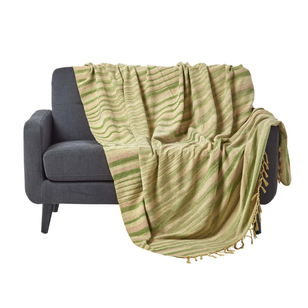 Homescapes (Green, 220 X 240 Cm) Bed Sofa Throw Cotton Chenille Tie Dye