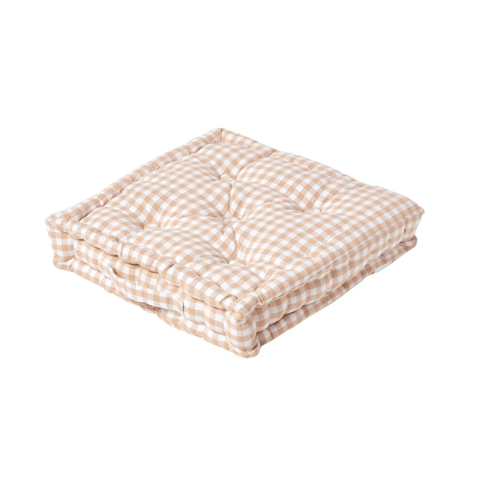 Homescapes (40 X 40 Cm, ) Cotton Gingham Check Floor Cushion Beige