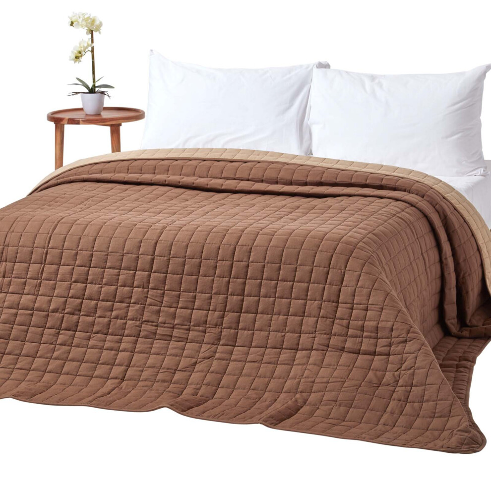 Homescapes (Chocolate & Mink Brown, 200 X 200 Cm) Cotton Quilted Reversible Bedspread