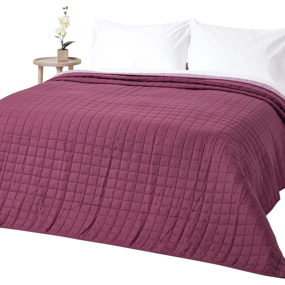 Homescapes (Lavender & Damson 200 X 200 Cm) Cotton Quilted Reversible Bedspread Purple