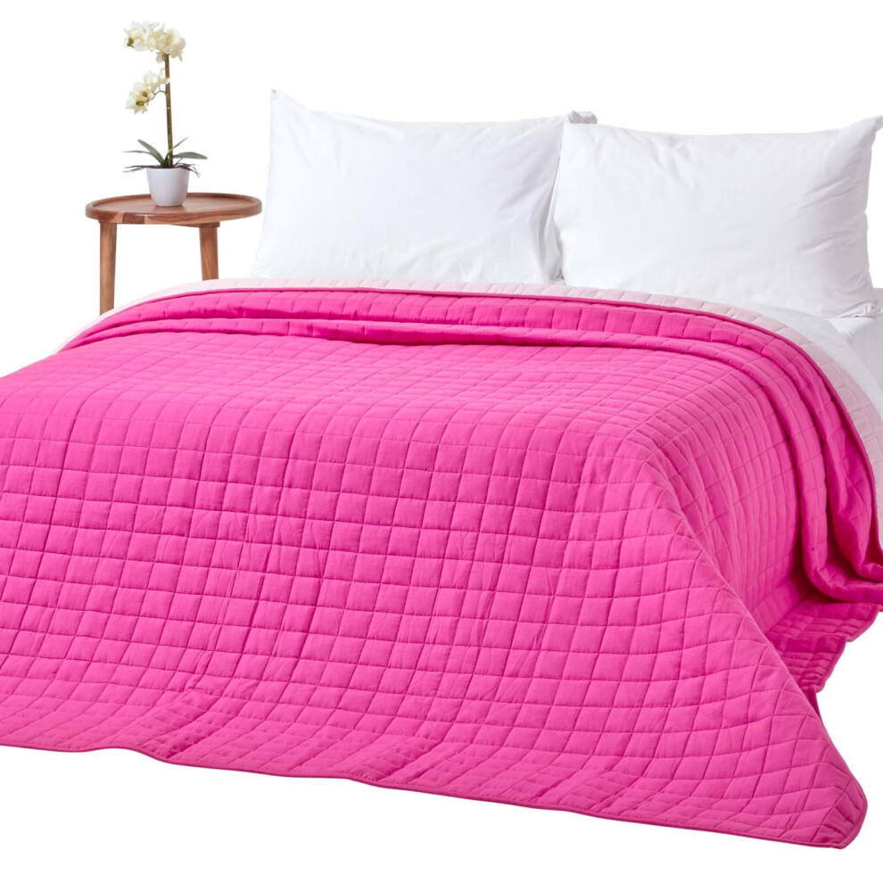 Homescapes (Pink & Cerise, 200 X 200 Cm) Cotton Quilted Reversible Bedspread