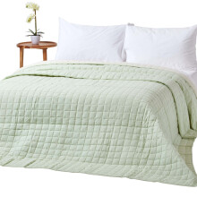 (Sage Green & Cream, 200 x 200 cm) Cotton Quilted Reversible Bedspread