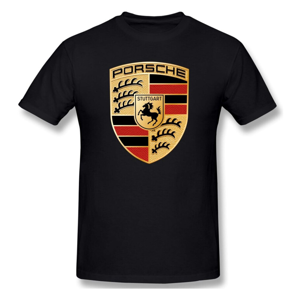 (Black, XL) Porsche Logo Men's Cotton Short Sleeve T-Shirts