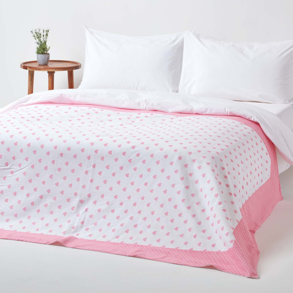 Homescapes ( Hearts) Cotton Decorative Sofa Throw Pink