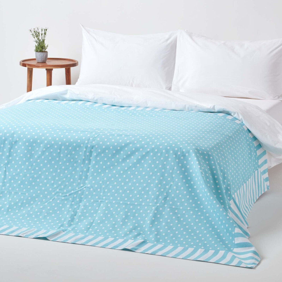 Homescapes ( Polka Dots) Cotton Decorative Sofa Throw Blue