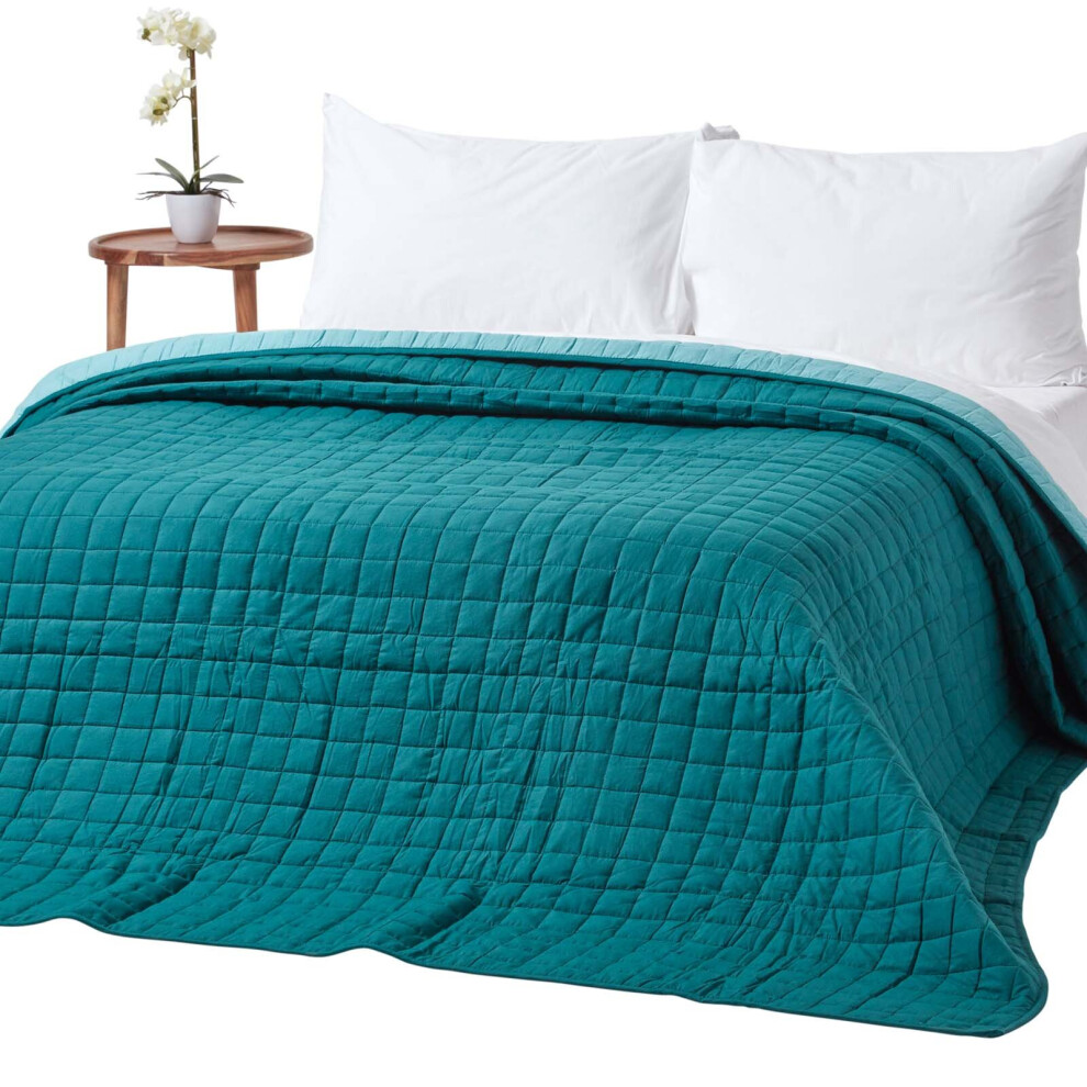 Homescapes (Teal & 230 X 250 Cm) Cotton Quilted Reversible Bedspread Blue