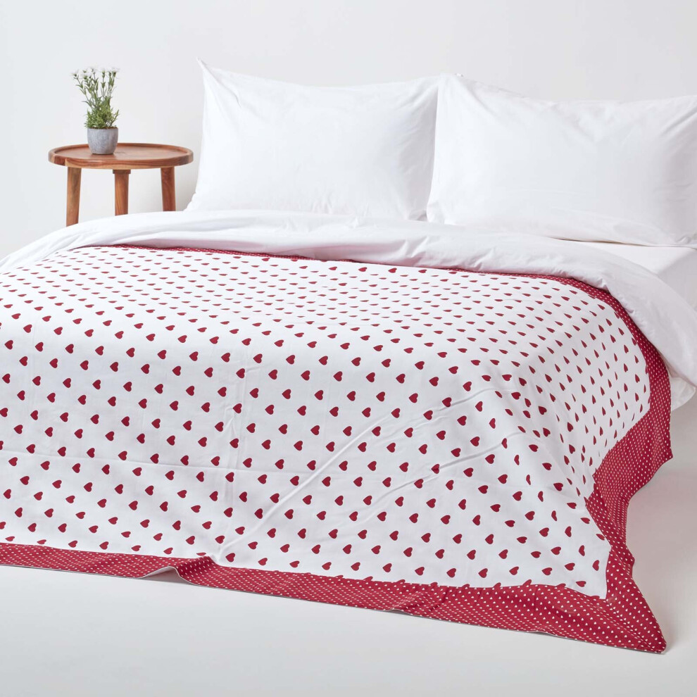 Homescapes ( Hearts) Cotton Decorative Sofa Throw Red