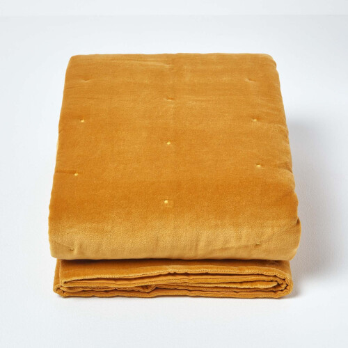 Homescapes (Mustard, 150 x 200 cm) Velvet Quilted Throw 1