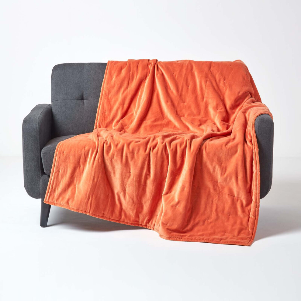 Homescapes (Burnt 125 X 150 Cm) Velvet Quilted Throw Orange