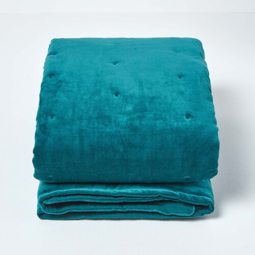 Homescapes (Emerald Green, 150 x 200 cm) Velvet Quilted Throw 1