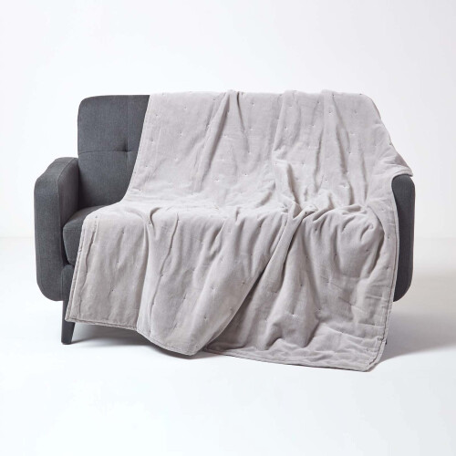 Homescapes (Light Grey, 125 x 150 cm) Velvet Quilted Throw