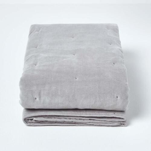 Homescapes (Light Grey, 125 x 150 cm) Velvet Quilted Throw 1