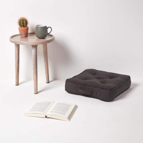 Homescapes (Black) Rajput Ribbed Cotton Floor Cushion 1
