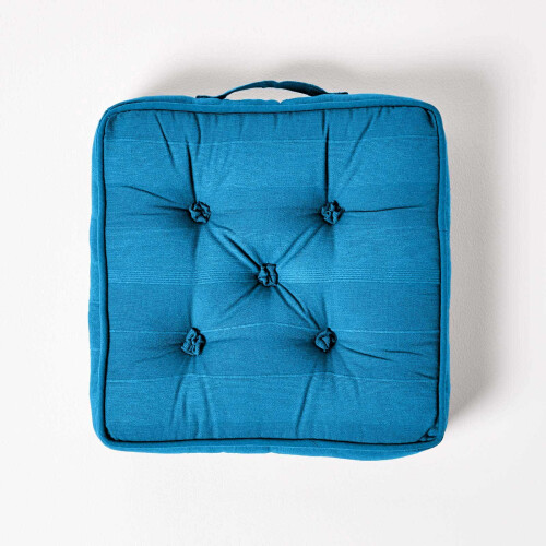 Homescapes (Teal) Rajput Ribbed Cotton Floor Cushion 2