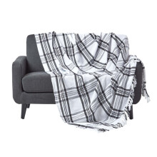 (White & Black, 150 x 200 cm) Tartan Check Sofa and Bed Throw