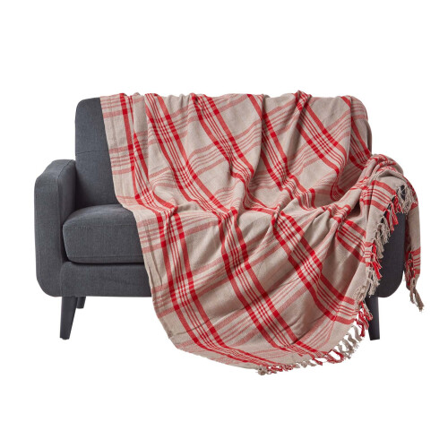 Homescapes (Grey & Red, 150 x 200 cm) Tartan Check Sofa and Bed Throw