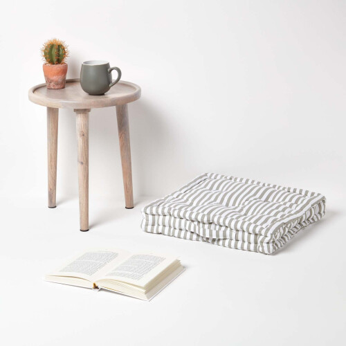 Homescapes (50 x 50 cm, Light Grey) Cotton Thin Stripe Floor Cushion 1
