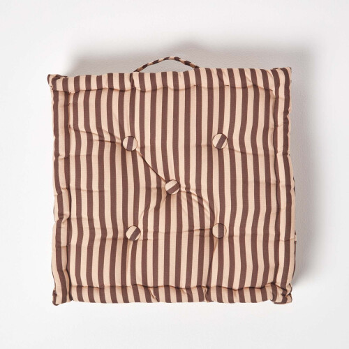 Homescapes (40 x 40 cm, Brown) Cotton Thin Stripe Floor Cushion 2