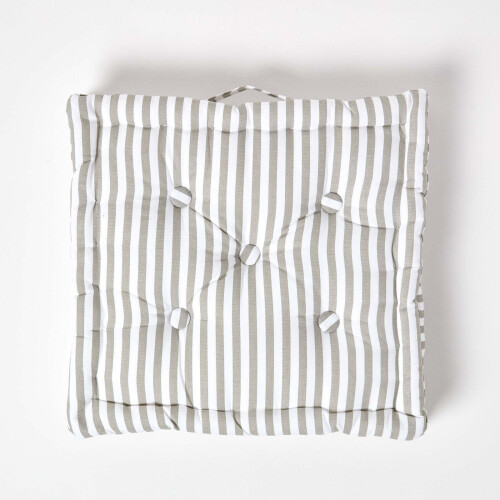 Homescapes (50 x 50 cm, Light Grey) Cotton Thin Stripe Floor Cushion 2