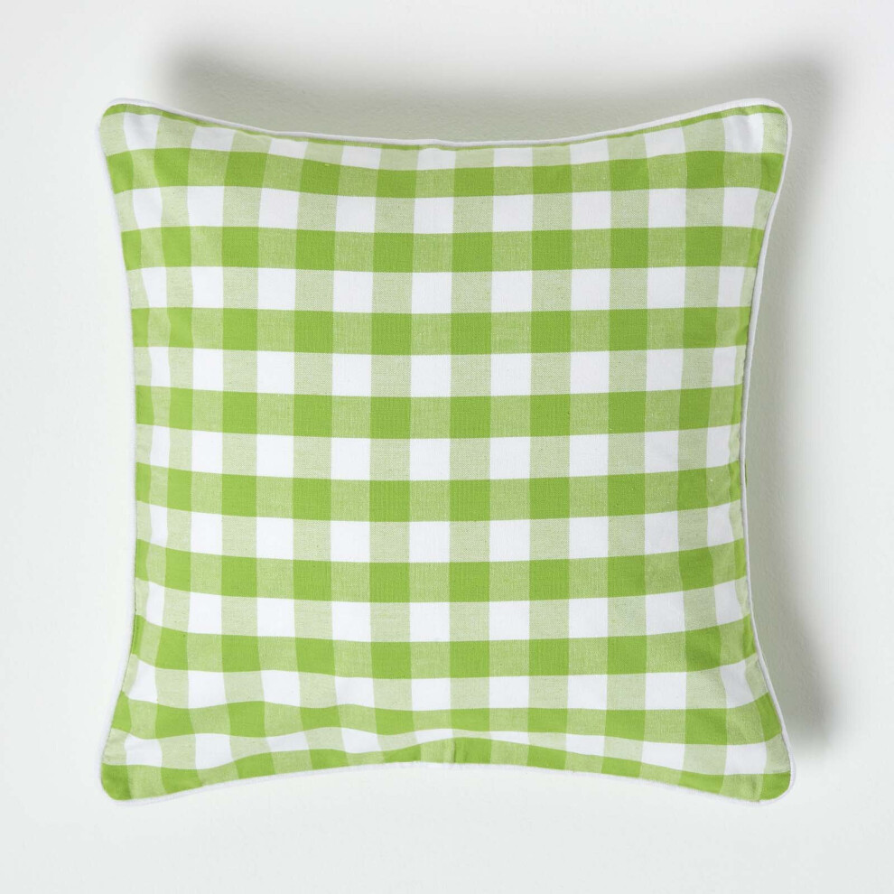 Homescapes (45 X 45 Cm, ) Block Check Cotton Gingham Cushion Cover Green