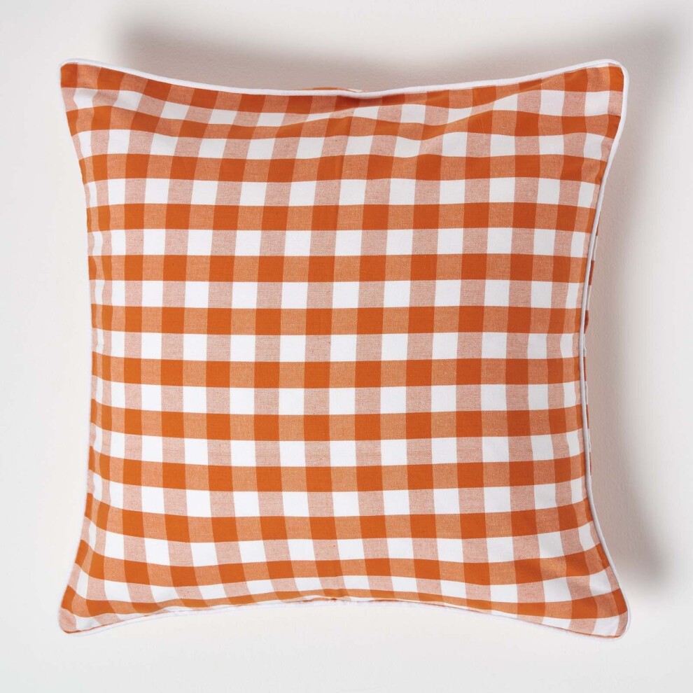 Homescapes (60 X 60 Cm, ) Block Check Cotton Gingham Cushion Cover Orange