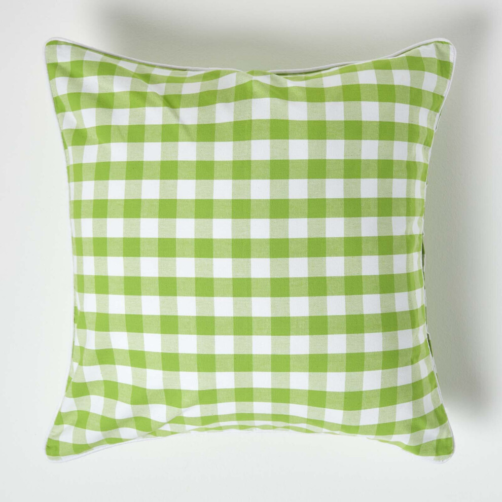 Homescapes (60 X 60 Cm, ) Block Check Cotton Gingham Cushion Cover Green