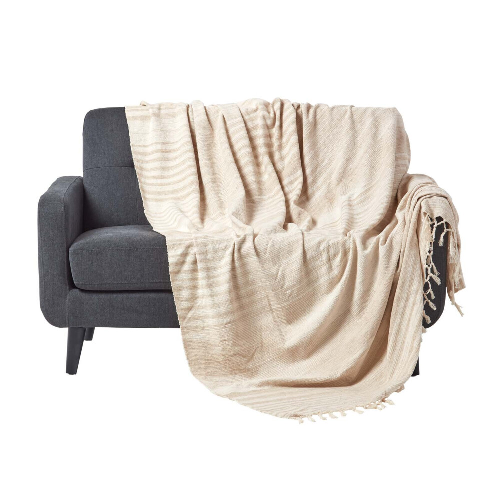 Homescapes (Beige, 150 X 200 Cm) Bed Sofa Throw Cotton Chenille Tie Dye Cream