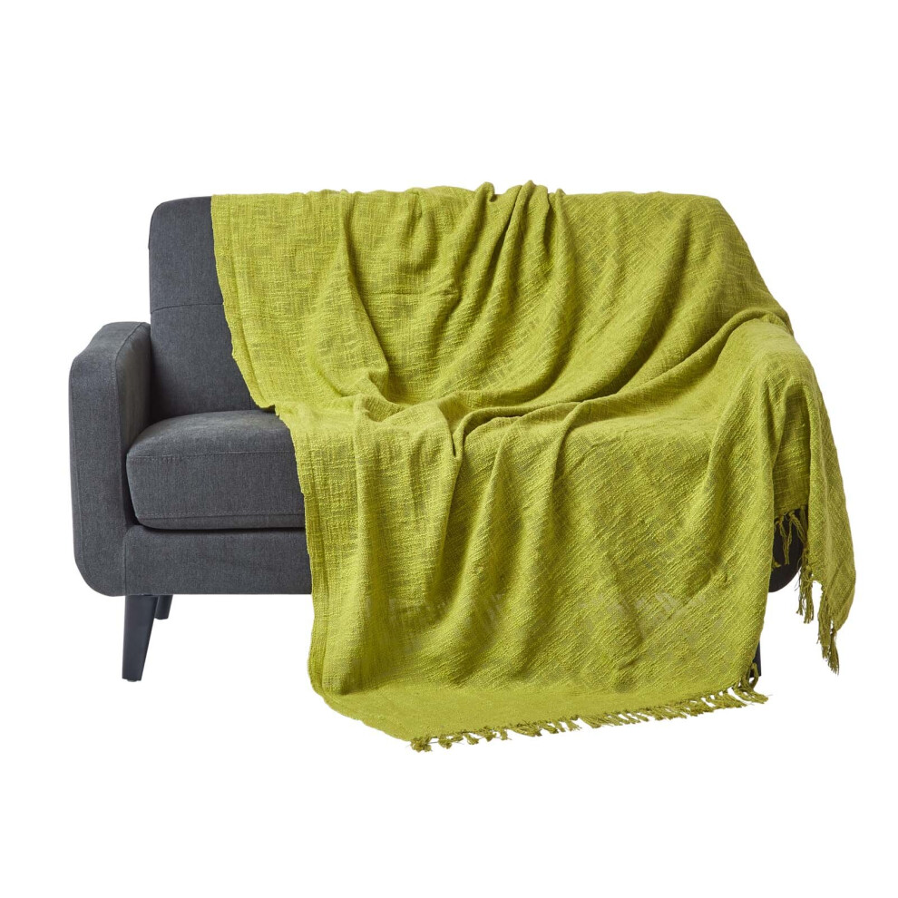 Homescapes (Lime 225 X 255 Cm) Nirvana Slub Cotton Throw Green