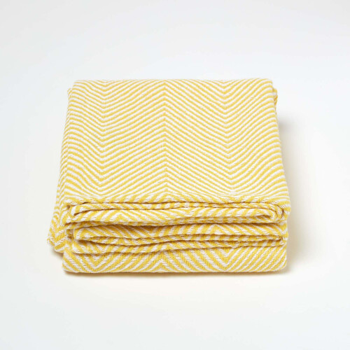Homescapes (Yellow, 150 x 200 cm) Cotton Halden Chevron Throw 1