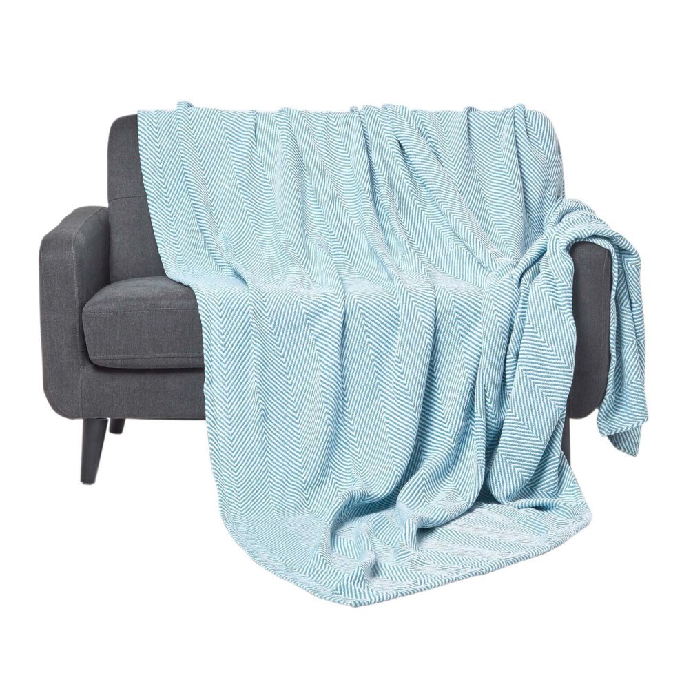 Homescapes (Teal, 150 X 200 Cm) Cotton Halden Chevron Throw