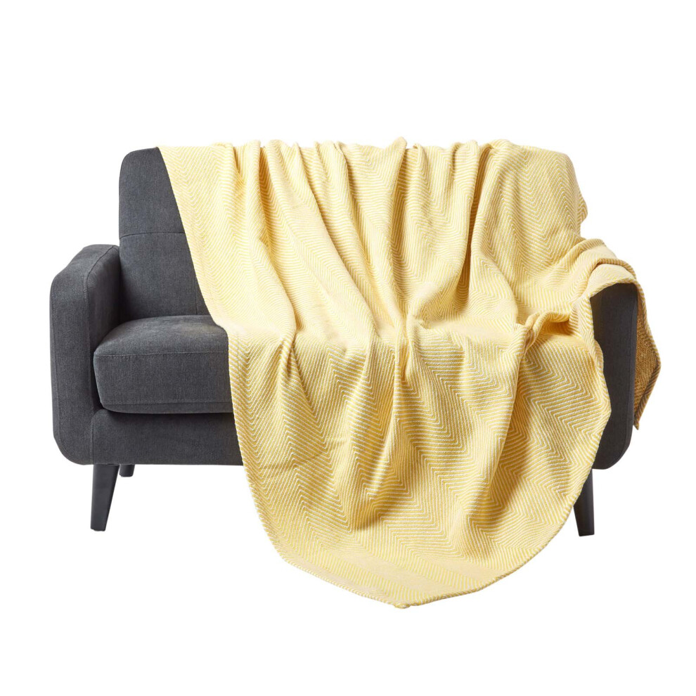 Homescapes (Yellow, 150 X 200 Cm) Cotton Halden Chevron Throw