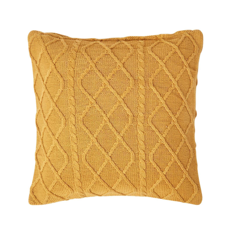 Homescapes (Mustard) Cotton Cable Knit Duck Cushion Cover Yellow