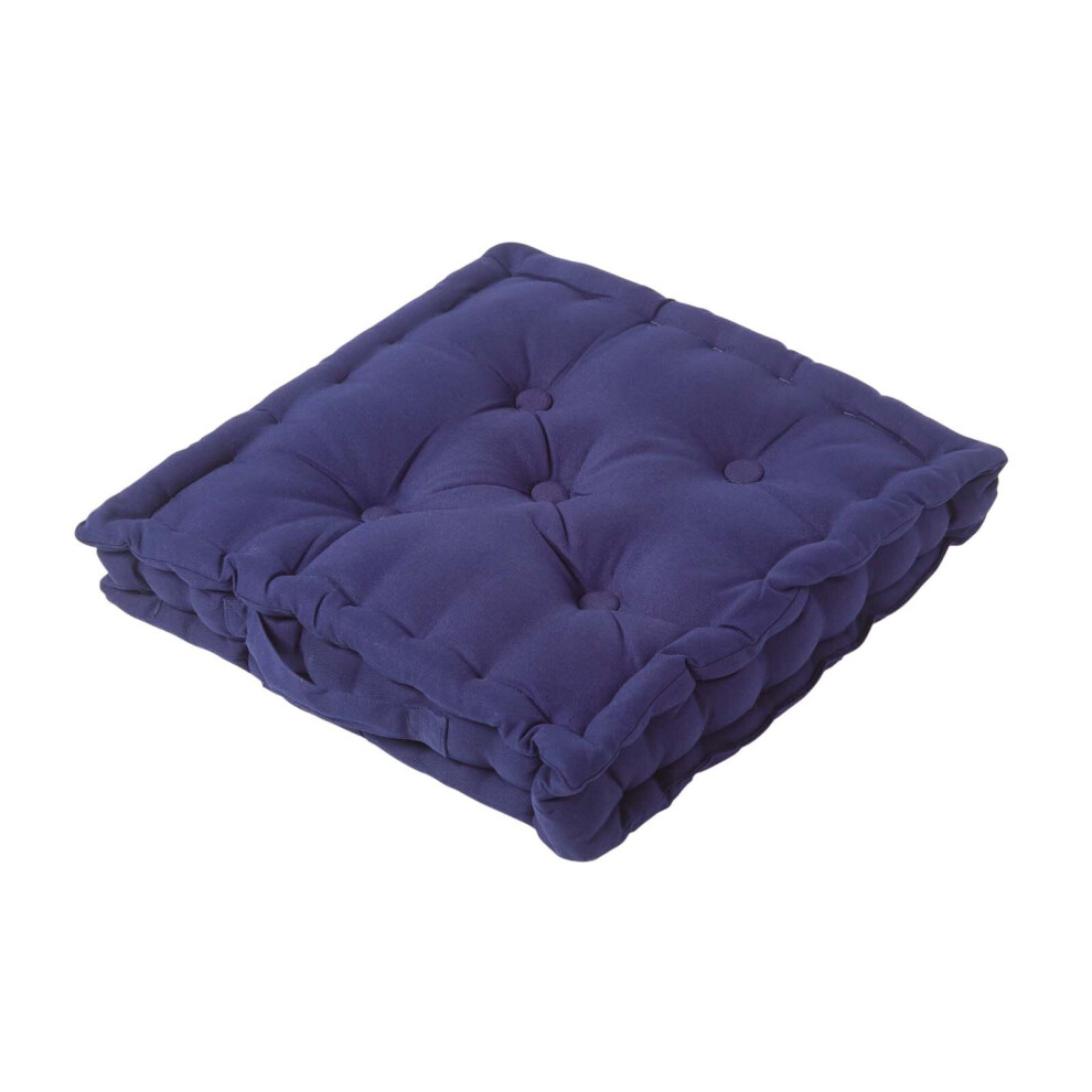 Homescapes (50 X 50 Cm, Navy ) Cotton Plain Floor Cushion Blue