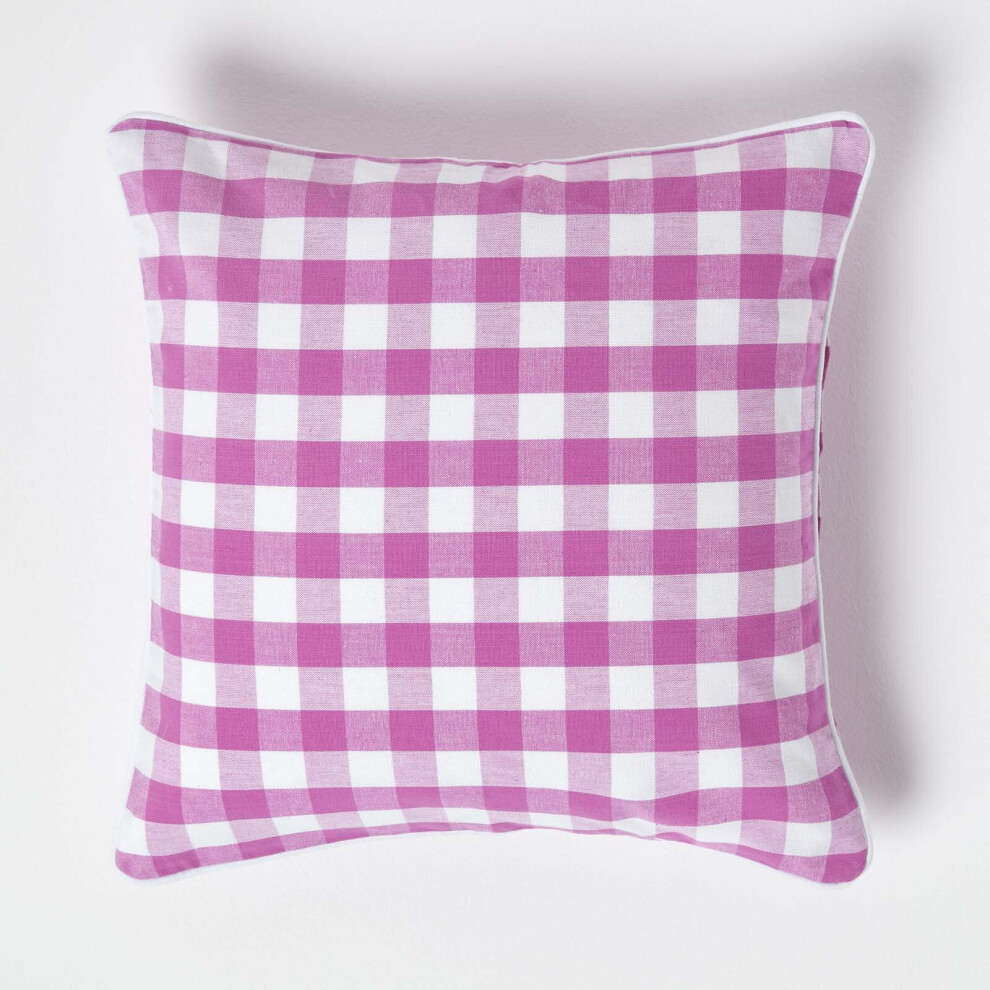 Homescapes (45 X 45 Cm, ) Block Check Cotton Gingham Cushion Cover Pink