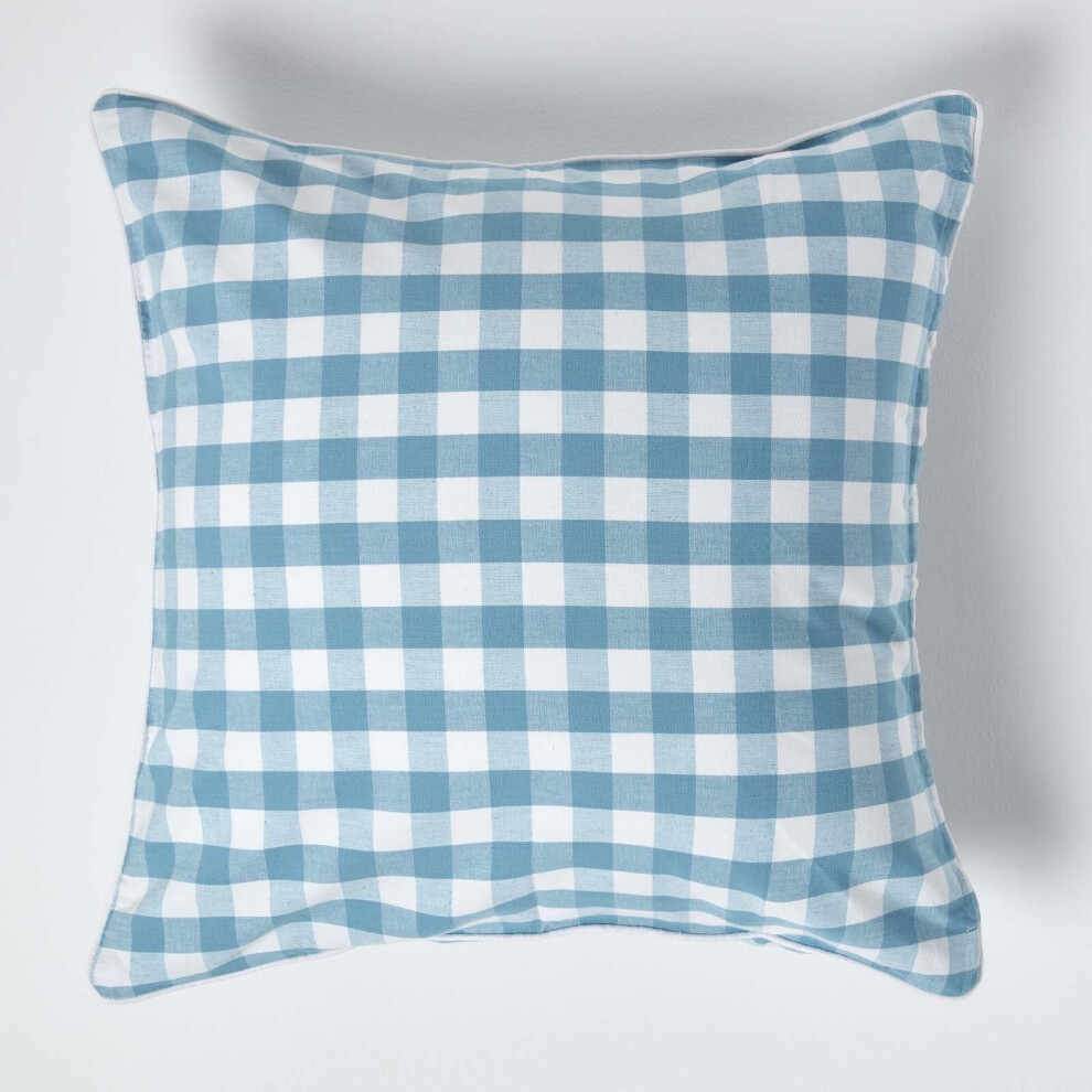 Homescapes (60 X 60 Cm, ) Block Check Cotton Gingham Cushion Cover Blue