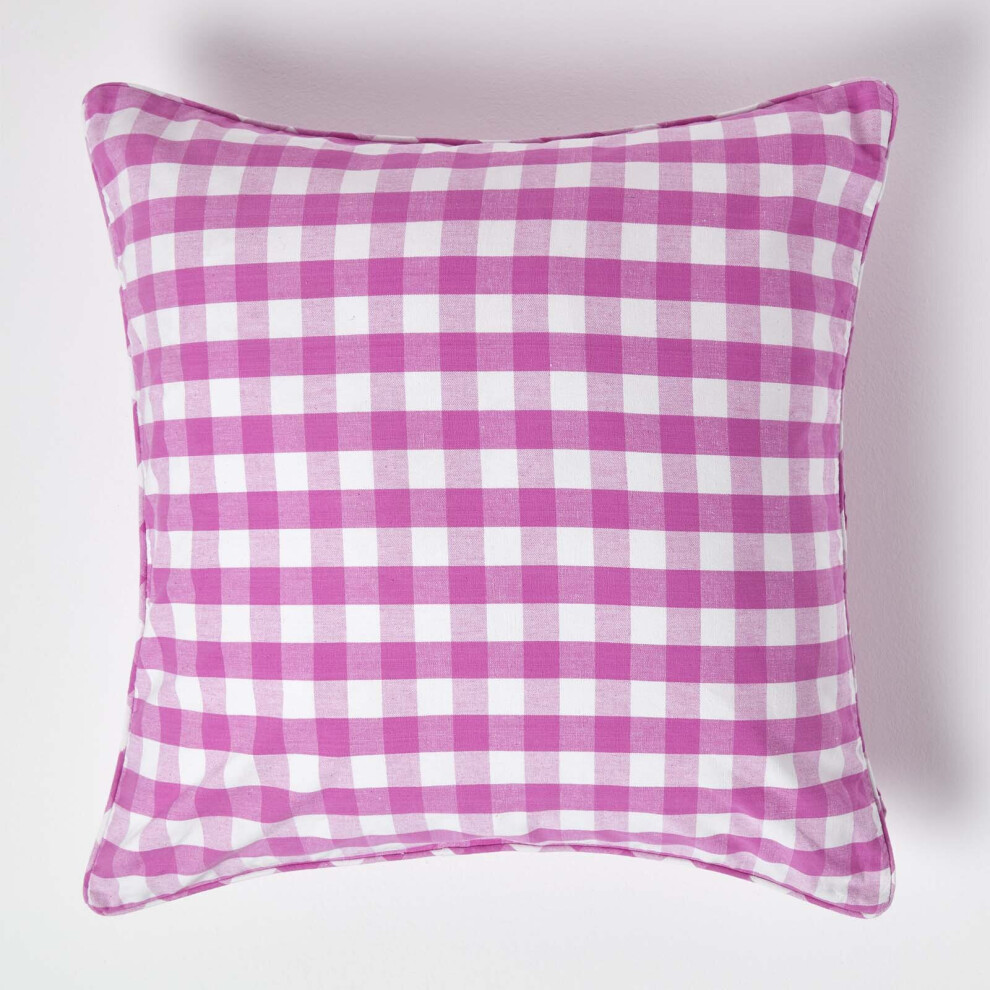 Homescapes (60 X 60 Cm, ) Block Check Cotton Gingham Cushion Cover Pink