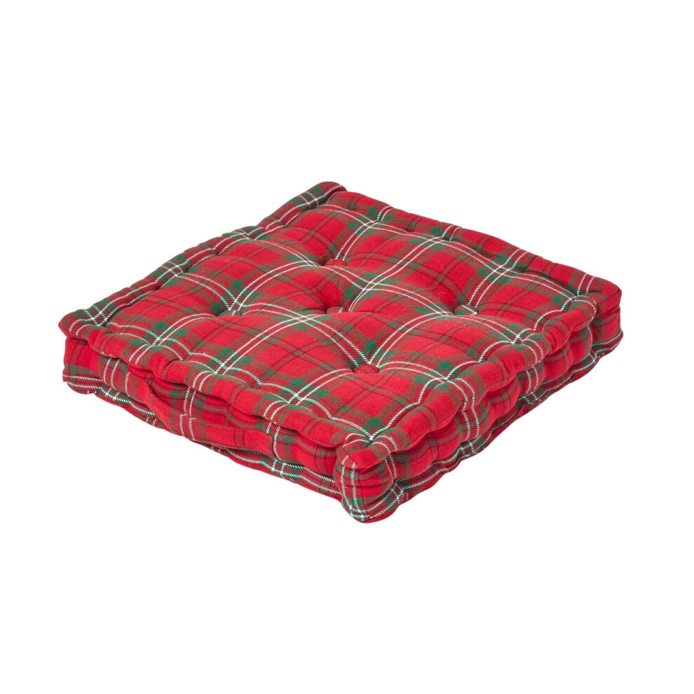 Homescapes (50 X 50 Cm) Cotton Edward Tartan Floor Cushion Red