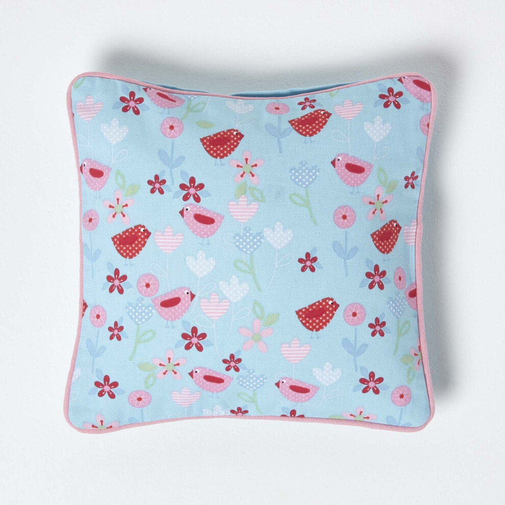 Homescapes (30 X 30 Cm) Cotton Birds And Flower Cushion Cover Blue