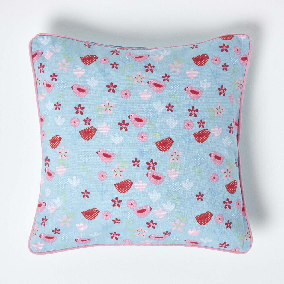 Homescapes (45 X 45 Cm) Cotton Birds And Flower Cushion Cover Blue