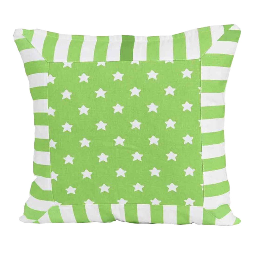 Homescapes (60 X 60 Cm, Stripe Stars) Cotton Stripe Border And Stars Cushion Cover Green