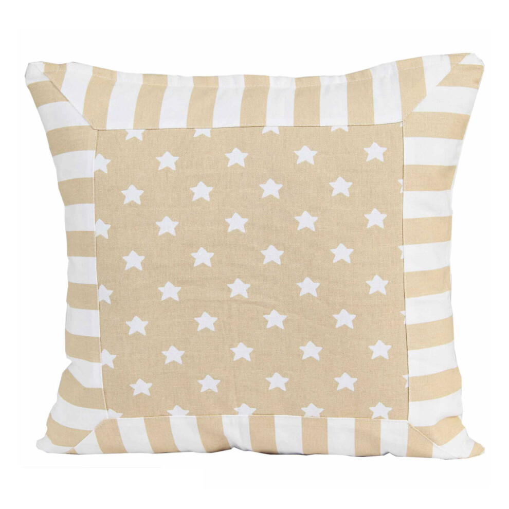 Cotton Beige Stripe Border and Stars Cushion Cover