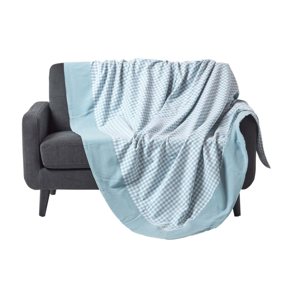 Homescapes Blue (, 150 X 200 Cm) Cotton Gingham Check Throw 150Cm