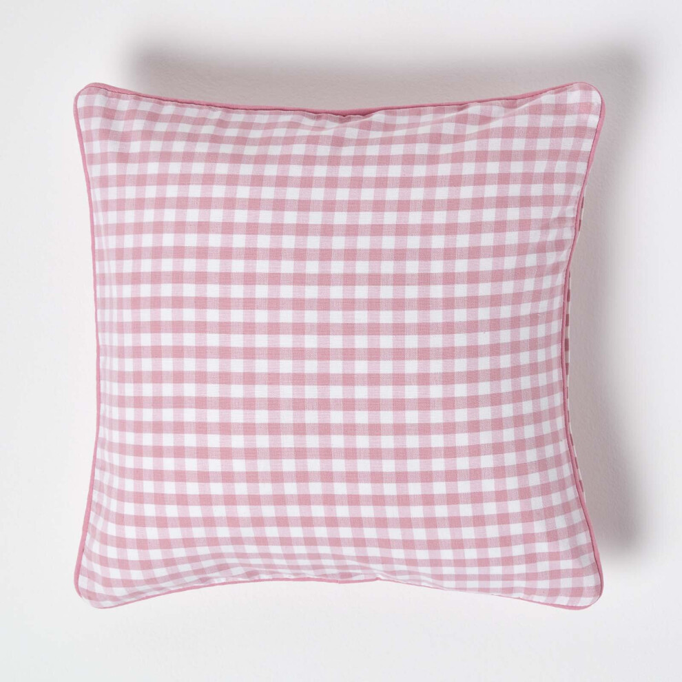 Homescapes (45 X 45 Cm, ) Cotton Gingham Check Cushion Cover Pink