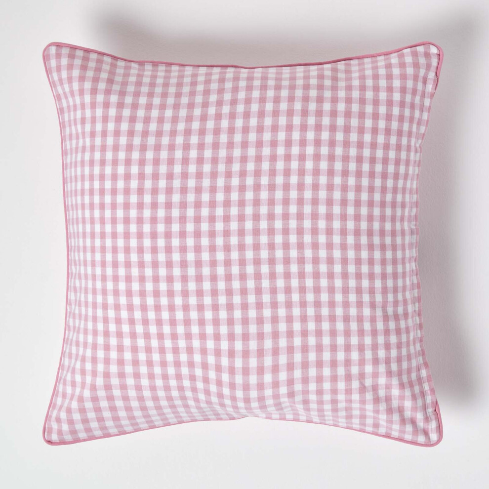 Homescapes (60 X 60 Cm, ) Cotton Gingham Check Cushion Cover Pink