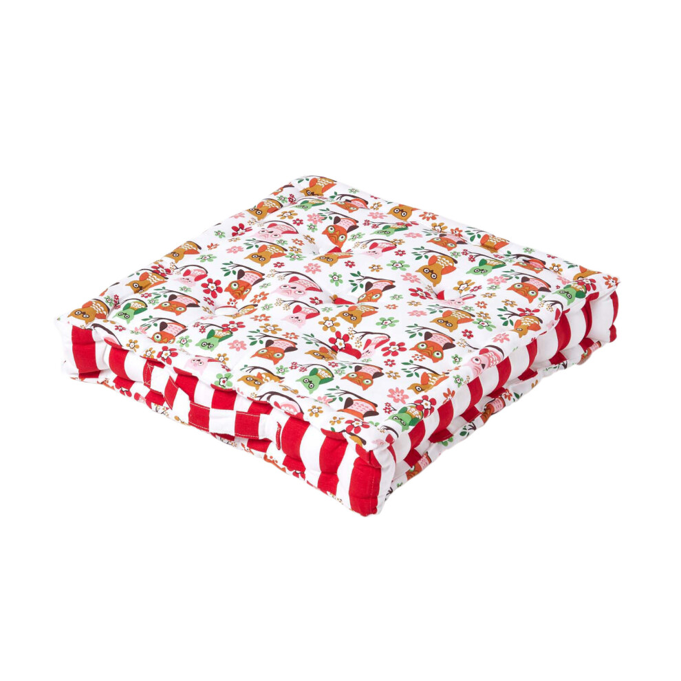 Homescapes (50 X 50 Cm) Cotton Owl Floor Cushion Red