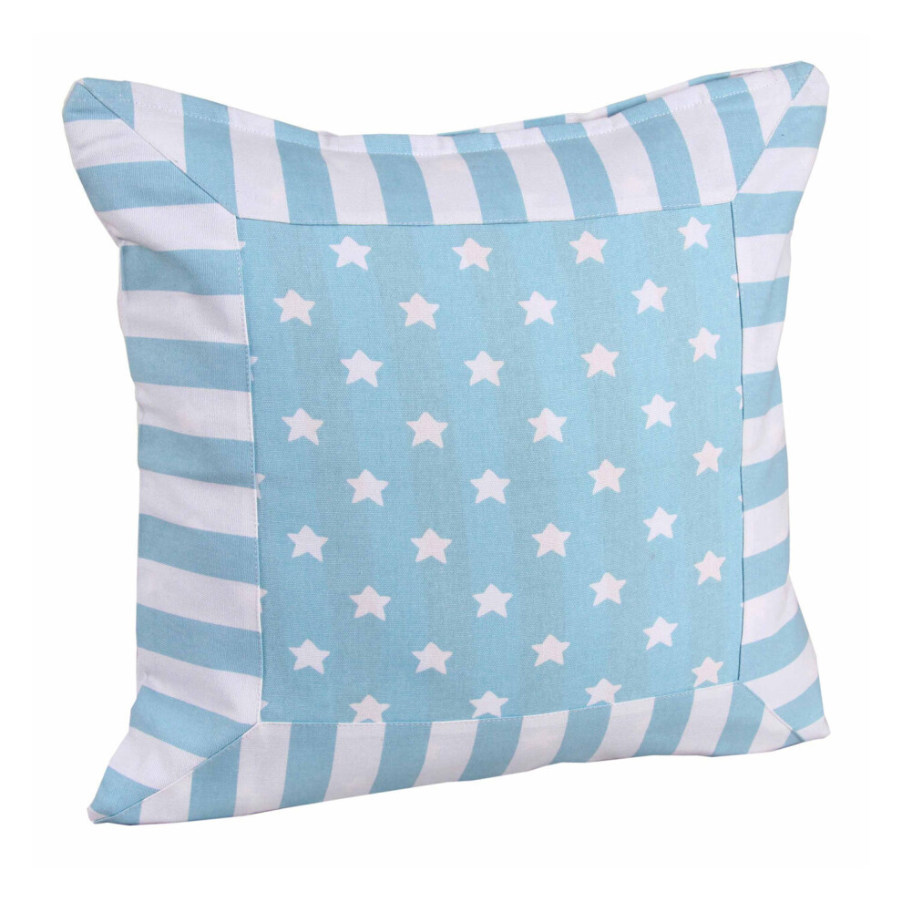 Homescapes (60 X 60 Cm, Stripe Stars) Cotton Stripe Border And Stars Cushion Cover Blue