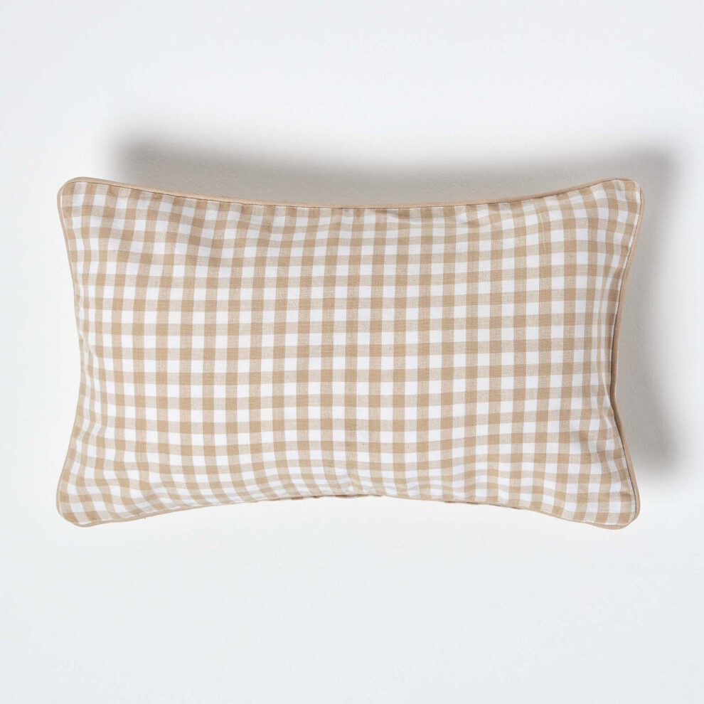 Homescapes (30 X 50 Cm, ) Cotton Gingham Check Cushion Cover Beige